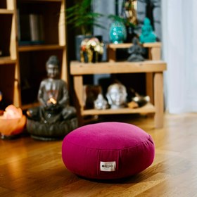 Resim Yoga Meditasyon Minderi - Bordo Kadife / Boncuk Elyaf 