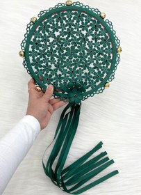 Resim ZEYMERADE Yeşil Çiçekli Parlak Taşlı Gelin Tefi, Düğün Kına Söz Sünnet Bekarlığa Veda Bride Zilli 25cm, 1 Adet 