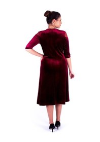 Resim Nidya Moda Büyük Beden Kadın Bordo Kadife Abiye Elbise-4123B Bordo 