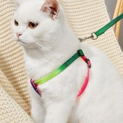 Resim 1 adet Renkli Kedi Tasma ve Tasma Seti Ayarlanabilir Pet Kedi Tasma Açık Havada Yürüyüş için 