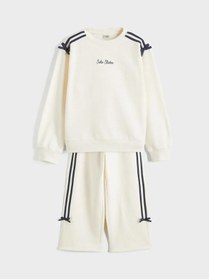 Resim LC Waikiki Bisiklet Yaka Fiyonk Detaylı Kız Çocuk Sweatshirt Ve Eşofman Altı (S6) 