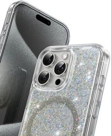 Resim iPhone 16 Pro Uyumlu Kılıf, Işıltılı Glitter, MagSafe, Titanyum Gri 
