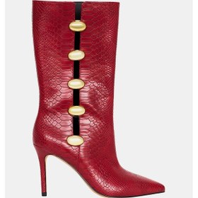 Resim Katy Perry The Revıval Ornamet Kadın Kırmızı Yılan Baskılı Topuklu Çizme Kırmızı 