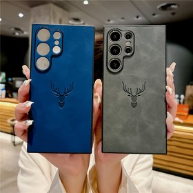 Resim Geyik Başlı Kılıf S25 Ultra S24 Plus S23 FE S22 S21 Mobil Telefon Koruyucu Kılıf Suni Deri için 20 Ultra Kılıf Kapak Arka 