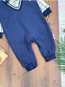 Resim Bebicix Papyonlu Gömlek Yaka Ekose Desen Alttan Çıtçıtlı Erkek Bebek Tulum Lacivert 