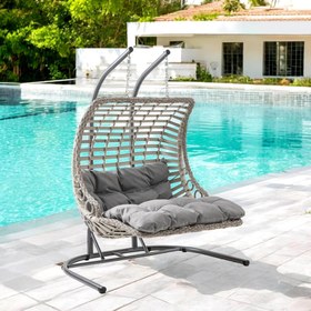 Resim Bodrum Double | Çiftli Rattan Bahçe Salıncağı | Rehome Balkon Salıncağı - Açık Kahve 
