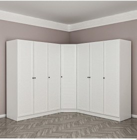 Resim Minar Kale 7 Kapaklı 4 Çekmeceli Köşe Dolap Beyaz Mebran Panjur 190cm 