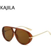 Resim Kajila Büyük Boy Pilot Oval Punk Güneş Gözlüğü Kadın 2025 Lüks Vintage Uv400bej51gri Gri 