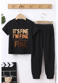 Resim Uyguntarz Çocuk Baskılı Unisex Alt - Üst Eşofman Takımı Siyah 