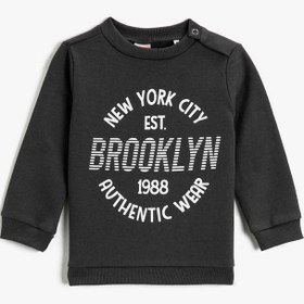 Resim Erkek Bebek Brooklyn Baskılı Sweatshirt Bisiklet Yaka Pamuklu 
