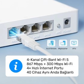 Resim Cudy WR1200E 300MBPS/2.4GHZ 867MBPS/5GHZ 4X5DBI Anten 4port Dual Band Wi-Fi Router (AC1200 Serisi) 