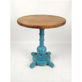 Resim Masif Art Lugano Fiskos Sehpa Tornalı Ayak Yan Sehpa Mavi Eskitme 