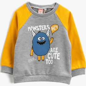 Resim Erkek Bebek Canavar Baskılı Sweatshirt Bisiklet Yaka 