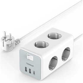 Resim Tessan 9'u 1 Arada Akıllı Grup Priz - 6 Ac Çıkış, 15W Usb-C Hızlı Şarj, 2 Metre Kablo - Beyaz 