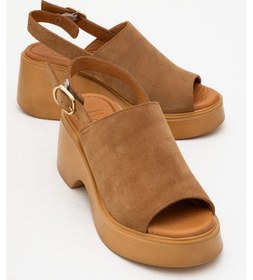 Resim Luvishoes Power Taba Süet Hakiki Deri Kadın Dolgu Topuklu Sandalet Taba Süet 
