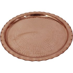 Resim Turna Bakır Çaldıran Yuvarlak Sunum Tepsi 34 CM El Dövme Kırmızı 