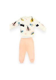 Resim Kız Bebek Kelebek Desenli Pamuklu Eşofman Takım-15110 Pudra 