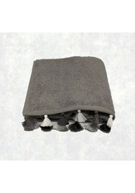 Resim Püsküllü Yumuşak Pamuk Havlu Yüksek Emicili El Havlusu 50x90 Cm Gri 