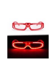 Resim Kırmızı Led Işıklı Parti Gözlüğü 3 Modlu Glow & Gece Eğlence Gözlüğü Açık Ahşap 
