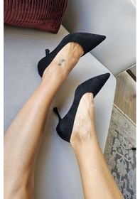 Resim 10 1109 Topukla Kadın Kadeh Topuklu 8 Cm Topuklu Stiletto Ayakkabı Siyah Süet 