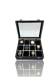 Resim Diji 12'li Saat Kutusu Saat Çantası Siyah İçi Krem Siyah Yastıklı 