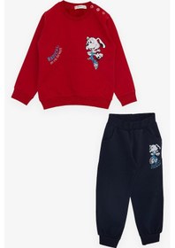 Resim Breeze Girls & Boys Erkek Bebek Eşofman Takım Bisikletli Mutlu Köpekçik Baskılı 9 Ay-3 Yaş, Kırmızı-kırmızı Kırmızı 