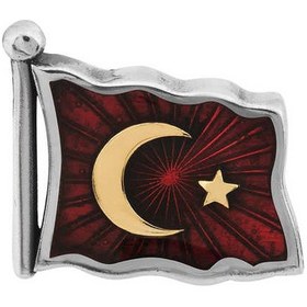 Resim Altın Sepeti Gümüş Türk Bayraklı Yaka Rozeti G09RZT Beyaz 