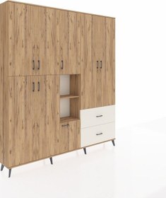 Resim Arges Dolap 12 Raflı 2 Çekmeceli Tek Askılı 220x30x243 Çam-çam/aytaşı Atlas Çam/aytası 