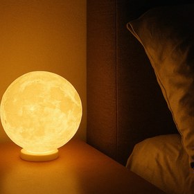 Resim Muvesta Mini Ay Işığı Gece Lambası-3D Ay Şeklinde Masa Lambası-Ledli Pilli Dekoratif Tema 