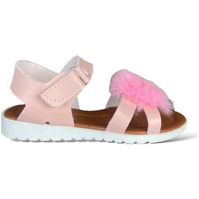 Resim Cırtlı Peluş Fiyonklu Kız Çocuk Sandalet Pudra-pudra Pudra 