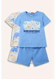 Resim Defacto Dinozor Baskılı 2li Pijama Takımı Erkek Bebek H4034a526hsbe194 Mavi-be194 