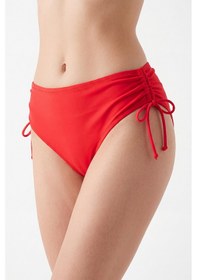 Resim Loya Kadın Kırmızı Yanları Büzgülü Yüksek Bel Tek Alt Bikini 
