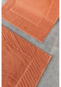 Resim 2'li Diyagonal Çizgili Ayak Havlusu Seti - %100 Pamuk Havlu Takımı - 50x70 Cm Kıremıt Kiremit 