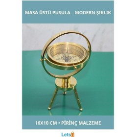 Resim Pirinç Masa Üstü Antik Pusula 16x10 Cm Dekoratif Obje 1 Adet 