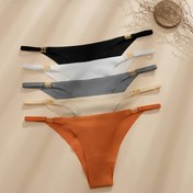 Resim 5 Adet Kadınlar için Dikişsiz Düşük Bel Tanga Külot Altın Halka Detaylı - Siyah, Beyaz, Gri ve Turuncu Renklerde Rahat & Nefes Alabilir İç Çamaşırlar - Seksi Lingerie Görünümü için İnce Kemer Tasarım, Günlük Konforlu İç Giyim, Şık İç Çamaşırı Tasarımı 