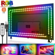 Resim Çok Renkli RGB 5050 LED Işık Şeridi - Yatak Odası, Parti, Ev Dekorasyonu için Mini Kontrolcü ve USB Kablolu USB ile Çalışan Renk Değiştiren Işıklar - İç/Dış Mekan Kullanımı için Canlı Renkli Aydınlatma, Yatak Odası Aydınlatması, Kolay Kurulumlu LED Işıklar 