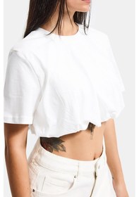 Resim Itsbasic Kadın Kırık Beyaz S6-101 Crop Balon Fit T-shirt 