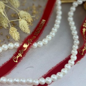 Resim İncili İpek Kırmızı Söz Nişan Kurdelesi - Kişiye Özel Yüzük Kurdelesi, Şıklık ve Zarafet 