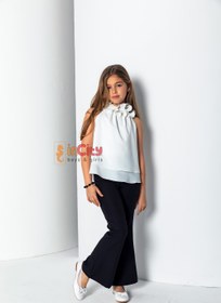 Resim Kız Çocuk Sıfır Kol Fırfır Yaka Bluz - Ekru - 8 Yaş 