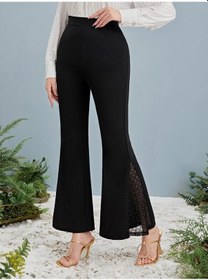 Resim Kadın Yüksek Bel Yanları Tül Detaylı Dalgıç Tayt Pantolon Siyah 