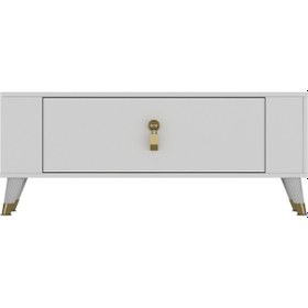 Resim 1374dd Retro-64 Tv Sehpası Beyaz-altın 