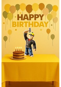 Resim Ayaklı Pano Roblox Builderman Temalı 35x17 Cm Doğum Günü Masa Süsü Oda Dekoru Çok Renkli 