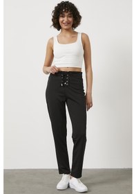 Resim Beli Lastikli Önü İp Detaylı Eşofman Alt - Siyah 