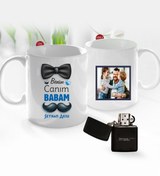 Resim Bk Gift Kişiye Özel Babalar Günü Hediyesi Fotoğraflı Kupa Bardak Ve Benzinli Çakmak Seti-93 