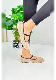 Resim Günlük Kadın Babet Peluş Lastik Detaylı Oval Burunlu Rahat Hafif Ayakkabı 373 VIZON 