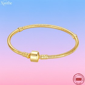 Resim Xanthe 925 Gümüş Bileklik, Klasik Altın Varil Tokalı Yılan Zinciri Bileklik, DIY Şanslar Olarak Kullanılabilir - Kadınlar İçin Mükemmel Dört Mevsim, Doğum Günleri veya Yıldönümleri İçin İdeal Hediye, Her Özel An İçin Özel Seçim 