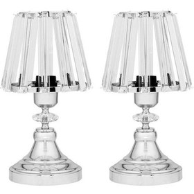 Resim Gerçek Kristal Cam Başlık Krom Metal Gövdeli 2'li Yatak Odası Abajur İki Adet Gece Lambası Krom 