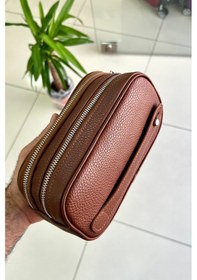 Resim Empiero Mat Taba Hakiki Deri Çift Fermuarlı El Çantası El Geçmeli Mat Taba 