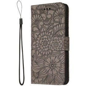 Resim Huawei P30 Cilt Hissediyorum Kabartmalı Ayçiçeği Yatay Çevirme Deri Kılıf Tutucu Ve Kart Yuvaları Ve Cüzdan Ve İpi İle 