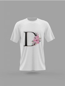 Resim Panorama Ajans D Harfi Baş Harf Pembe Çiçekli Baskılı T-shirt 